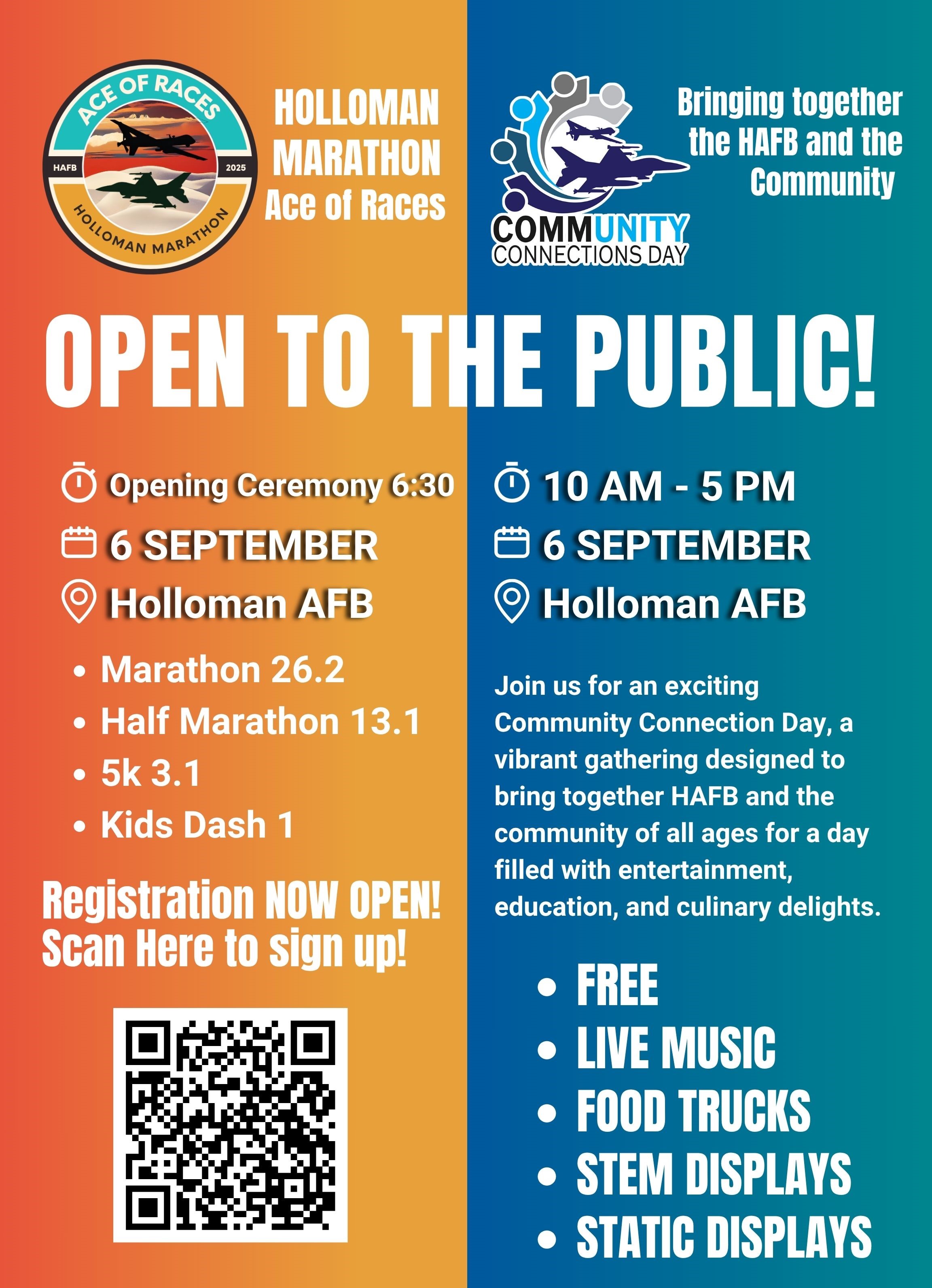 Flyer with information about the September 6 Ace of Races Marathon and Community Connections Day